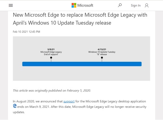 微软确认：Win10 下月全面放弃经典版 Edge 浏览器