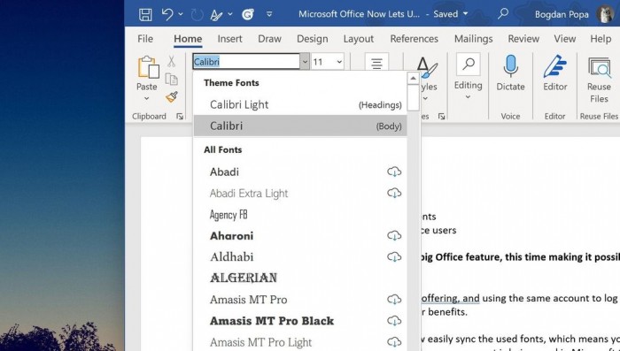 微软Office新增实用功能：允许用户在不同设备上轻松送同步字体